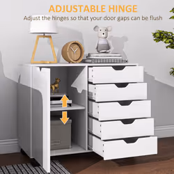 HOMCOM Modern Mobile 5-Drawer Cabinet w/ Door, Office Storage Cabinet White - Additional view 6