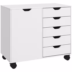 HOMCOM Modern Mobile 5-Drawer Cabinet w/ Door, Office Storage Cabinet White - Additional view 8