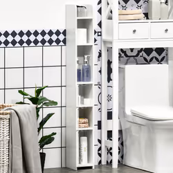 kleankin Freestanding Bathroom Cabinet w/ Open Shelves 3 Cupboards, White - Additional view 5
