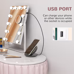 HOMCOM Hollywood Lighted Makeup Mirror with Magnifier, USB Port, Phone Holder - Additional view 4