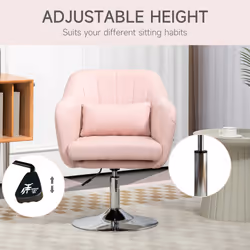 HOMCOM Stylish Retro Linen Swivel Tub Chair Steel Frame Cushion Seat Pink