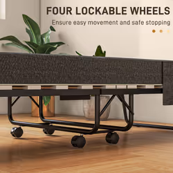 HOMCOM Folding Bed with Mattress Foldable Guest Bed on Wheels w/ Cover Dark Grey - Additional view 5