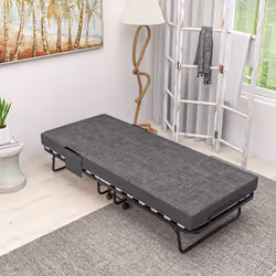 HOMCOM Folding Bed with Mattress Foldable Guest Bed on Wheels w/ Cover Dark Grey - Additional view 7