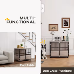 PawHut 80cm Dog Crate Furniture Dog Cage End Table Indoor w/ Doors, Cushion - Additional view 4
