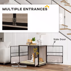 PawHut 80cm Dog Crate Furniture Dog Cage End Table Indoor w/ Doors, Cushion - Additional view 6
