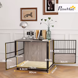 PawHut 80cm Dog Crate Furniture Dog Cage End Table Indoor w/ Doors, Cushion - Additional view 8