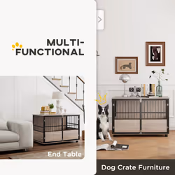 PawHut 100cm Dog Crate Furniture Dog Cage End Table Indoor w/ Doors, Cushion - Additional view 4