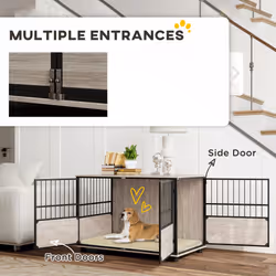 PawHut 100cm Dog Crate Furniture Dog Cage End Table Indoor w/ Doors, Cushion - Additional view 6
