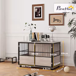 PawHut 100cm Dog Crate Furniture Dog Cage End Table Indoor w/ Doors, Cushion - Additional view 9