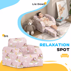 AIYAPLAY Kids Sofa Bed Folding Toddler Couch Armchair Recliner Pink