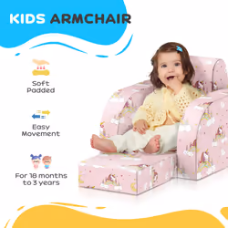 AIYAPLAY Kids Sofa Bed Folding Toddler Couch Armchair Recliner Pink