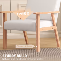 HOMCOM Accent Chair with Wood Frame Wide Seat Linen Armchair Cream White - Additional view 4
