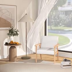 HOMCOM Accent Chair with Wood Frame Wide Seat Linen Armchair Cream White - Additional view 5