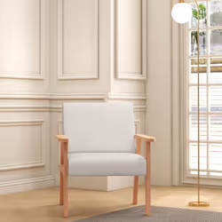 HOMCOM Accent Chair with Wood Frame Wide Seat Linen Armchair Cream White - Additional view 6