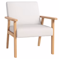 HOMCOM Accent Chair with Wood Frame Wide Seat Linen Armchair Cream White - Additional view 8