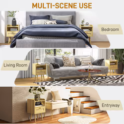Bedside Tables, Set of 2, Boho Side End Table w/ Drawer, Storage Compartment - Additional view 5