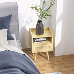 Bedside Tables, Set of 2, Boho Side End Table w/ Drawer, Storage Compartment - Additional view 7