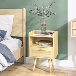 Bedside Tables, Set of 2, Boho Side End Table w/ Drawer, Storage Compartment - Additional view 8