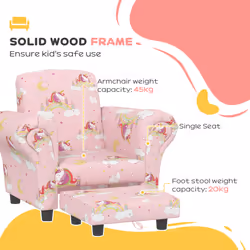 AIYAPLAY Kids Sofa Set Toddler Armchair with Footrest, Children Chair, Pink
