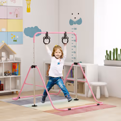 HOMCOM Adjustable Height Foldable Kids Gymnastics Bar, Pink