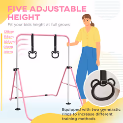 HOMCOM Adjustable Height Foldable Kids Gymnastics Bar, Pink