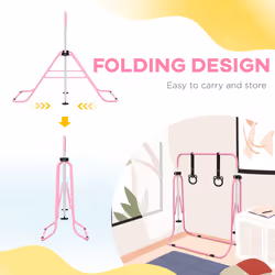HOMCOM Adjustable Height Foldable Kids Gymnastics Bar, Pink