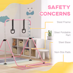 HOMCOM Adjustable Height Foldable Kids Gymnastics Bar, Pink - Additional view 7