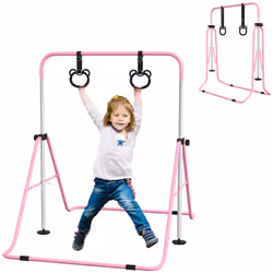 HOMCOM Adjustable Height Foldable Kids Gymnastics Bar, Pink - Additional view 8