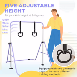 HOMCOM Adjustable Height Foldable Kids Gymnastics Bar, Purple - Additional view 6