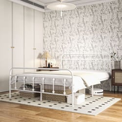 HOMCOM 4ft6 Metal Double Platform Bed Frame w/ Underbed Storage White