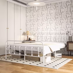 HOMCOM 5ft Metal King Platform Bed Frame w/ Underbed Storage Headboard White