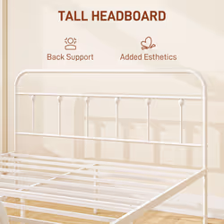 HOMCOM 5ft Metal King Platform Bed Frame w/ Underbed Storage Headboard White