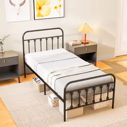 HOMCOM 3ft Metal Single Platform Bed Frame w/ Underbed Storage Headboard Black