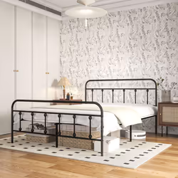 HOMCOM 4ft6 Metal Double Platform Bed Frame w/ Underbed Storage Black