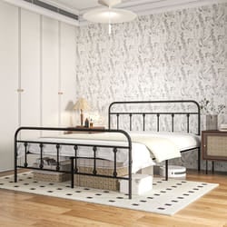 HOMCOM 4ft6 Metal Double Platform Bed Frame w/ Underbed Storage Black