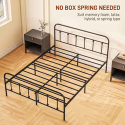 HOMCOM 4ft6 Metal Double Platform Bed Frame w/ Underbed Storage Black