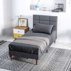 HOMCOM 3ft Upholstered Single Bed Frame w/ Wooden Slat No Box Spring Needed