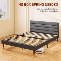 HOMCOM 5ft Upholstered King Bed Frame w/ Wooden Slat No Box Spring Needed