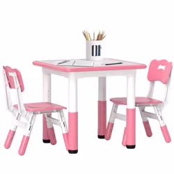 AIYAPLAY 3 Pcs Height Adjustable Kids Table and Chair Set for Playroom - Pink