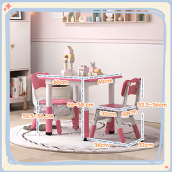 AIYAPLAY 3 Pcs Height Adjustable Kids Table and Chair Set for Playroom - Pink - Additional view 8