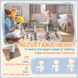 AIYAPLAY 3 Pcs Height Adjustable Kids Table and Chair Set for Playroom - Grey