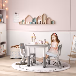 AIYAPLAY 3 Pcs Height Adjustable Kids Table and Chair Set for Playroom - Grey - Additional view 7