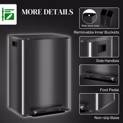 HOMCOM 2 x 30L Double Kitchen Bin, Pedal Bin with Soft-Close Lid, Black - Additional view 5