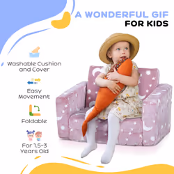 AIYAPLAY Kids Sofa Bed, Folding Toddler Armchair, Glow in The Dark Star Moon - Additional view 5