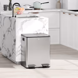 HOMCOM 2 x 20L Dual Kitchen Bin Pedal Bin for Recycling and Waste, Silver