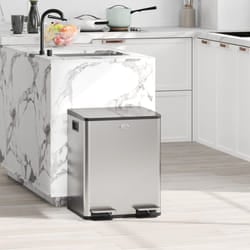HOMCOM 2 x 20L Dual Kitchen Bin Pedal Bin for Recycling and Waste, Silver