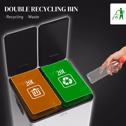 HOMCOM 2 x 20L Dual Kitchen Bin Pedal Bin for Recycling and Waste, Silver