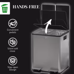 HOMCOM 2 x 20L Dual Kitchen Bin Pedal Bin for Recycling and Waste, Silver - Additional view 4