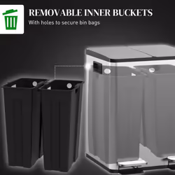 HOMCOM 2 x 20L Dual Kitchen Bin Pedal Bin for Recycling and Waste, Silver - Additional view 5