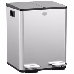 HOMCOM 2 x 20L Dual Kitchen Bin Pedal Bin for Recycling and Waste, Silver - Additional view 8